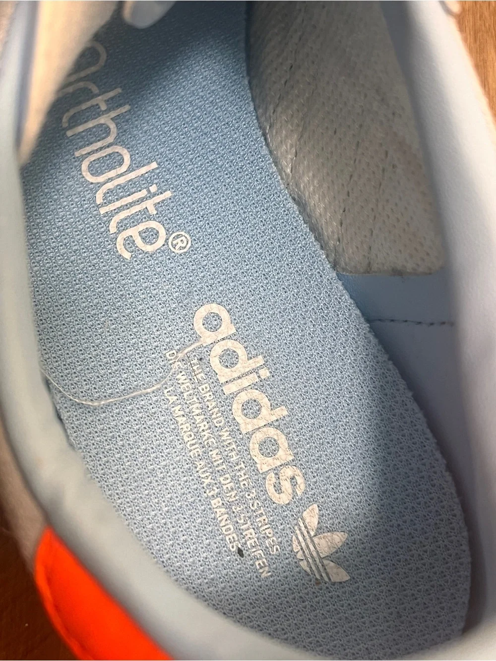 adidas Gazelle Suede Sneakers - Light Blue, Black & Orange Youth 4 Women 6